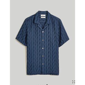 Madewell Mens Relaxed Short Sleeve Textured Button-Up Jacquard Shirt Navy XS NWT